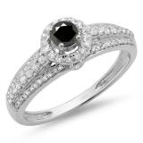 0.75 Carat (ctw) 10K White Gold Round Cut White & Black Diamond Ladies Bridal Halo Style Engagement Ring 3/4 CT