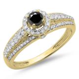 0.75 Carat (ctw) 10K Yellow Gold Round Cut White & Black Diamond Ladies Bridal Halo Style Engagement Ring 3/4 CT