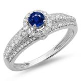 0.75 Carat (ctw) 10K White Gold Round Cut Blue Sapphire & White Diamond Ladies Bridal Halo Style Engagement Ring 3/4 CT