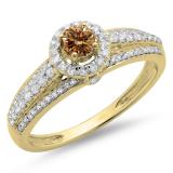 0.75 Carat (ctw) 10K Yellow Gold Round Cut White & Champagne Diamond Ladies Bridal Halo Style Engagement Ring 3/4 CT