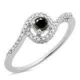 0.50 Carat (ctw) 14K White Gold Round Cut White & Black Diamond Ladies Twisted Swirl Bridal Halo Engagement Ring 1/2 CT