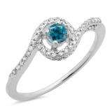 0.50 Carat (ctw) 10K White Gold Round Cut White & Blue Diamond Ladies Twisted Swirl Bridal Halo Engagement Ring 1/2 CT
