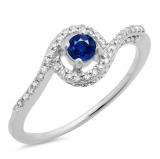 0.50 Carat (ctw) 10K White Gold Round Cut Blue Sapphire & White Diamond Ladies Twisted Swirl Bridal Halo Engagement Ring 1/2 CT
