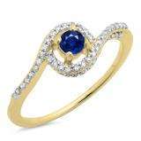 0.50 Carat (ctw) 14K Yellow Gold Round Cut Blue Sapphire & White Diamond Ladies Twisted Swirl Bridal Halo Engagement Ring 1/2 CT