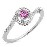 0.50 Carat (ctw) 14K White Gold Round Cut Pink Sapphire & White Diamond Ladies Twisted Swirl Bridal Halo Engagement Ring 1/2 CT