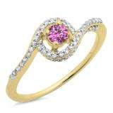 0.50 Carat (ctw) 18K Yellow Gold Round Cut Pink Sapphire & White Diamond Ladies Twisted Swirl Bridal Halo Engagement Ring 1/2 CT