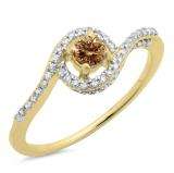 0.50 Carat (ctw) 10K Yellow Gold Round Cut White & Champagne Diamond Ladies Twisted Swirl Bridal Halo Engagement Ring 1/2 CT