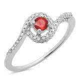 0.50 Carat (ctw) 14K White Gold Round Cut Red Ruby & White Diamond Ladies Twisted Swirl Bridal Halo Engagement Ring 1/2 CT