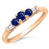 0.45 Carat (ctw) 14K Yellow Gold Round & Baguette Cut Blue Sapphire & White Diamond Ladies 3 Stone Engagement Bridal Ring