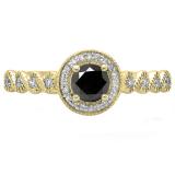 0.55 Carat (ctw) 10K Yellow Gold Round Cut White & Black Diamond Ladies Bridal Vintage & Antique Milgrain Halo Style Engagement Ring 1/2 CT