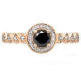 0.55 Carat (ctw) 14K Rose Gold Round Cut White & Black Diamond Ladies Bridal Vintage & Antique Milgrain Halo Style Engagement Ring 1/2 CT