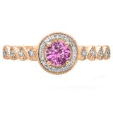 0.55 Carat (ctw) 10K Rose Gold Round Cut Pink Sapphire & White Diamond Ladies Bridal Vintage & Antique Milgrain Halo Style Engagement Ring 1/2 CT