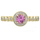0.55 Carat (ctw) 18K Yellow Gold Round Cut Pink Sapphire & White Diamond Ladies Bridal Vintage & Antique Milgrain Halo Style Engagement Ring 1/2 CT