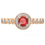 0.55 Carat (ctw) 14K Rose Gold Round Cut Red Ruby & White Diamond Ladies Bridal Vintage & Antique Milgrain Halo Style Engagement Ring 1/2 CT