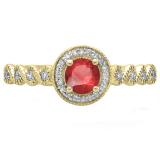 0.55 Carat (ctw) 18K Yellow Gold Round Cut Red Ruby & White Diamond Ladies Bridal Vintage & Antique Milgrain Halo Style Engagement Ring 1/2 CT