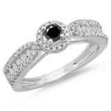 0.80 Carat (ctw) 10K White Gold Round Cut White & Black Diamond Ladies Bridal Vintage Halo Style Engagement Ring 3/4 CT