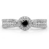 0.80 Carat (ctw) 10K White Gold Round Cut White & Black Diamond Ladies Bridal Vintage Halo Style Engagement Ring 3/4 CT