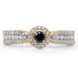 0.80 Carat (ctw) 14K Rose Gold Round Cut White & Black Diamond Ladies Bridal Vintage Halo Style Engagement Ring 3/4 CT