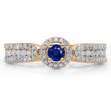 0.80 Carat (ctw) 14K Rose Gold Round Cut Blue Sapphire & White Diamond Ladies Bridal Vintage Halo Style Engagement Ring 3/4 CT