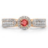 0.80 Carat (ctw) 14K Rose Gold Round Cut Red Ruby & White Diamond Ladies Bridal Vintage Halo Style Engagement Ring 3/4 CT