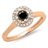 0.50 Carat (ctw) 14K Rose Gold Round Black & White Diamond Ladies Bridal Halo Style Engagement Ring 1/2 CT