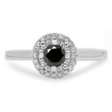 0.50 Carat (ctw) 14K White Gold Round Black & White Diamond Ladies Bridal Halo Style Engagement Ring 1/2 CT