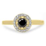 0.50 Carat (ctw) 14K Yellow Gold Round Black & White Diamond Ladies Bridal Halo Style Engagement Ring 1/2 CT