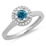 0.50 Carat (ctw) 14K White Gold Round Blue & White Diamond Ladies Bridal Halo Style Engagement Ring 1/2 CT