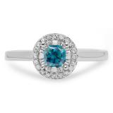 0.50 Carat (ctw) 14K White Gold Round Blue & White Diamond Ladies Bridal Halo Style Engagement Ring 1/2 CT