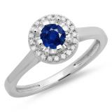 0.50 Carat (ctw) 14K White Gold Round Blue Sapphire & White Diamond Ladies Bridal Halo Style Engagement Ring 1/2 CT