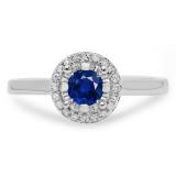 0.50 Carat (ctw) 14K White Gold Round Blue Sapphire & White Diamond Ladies Bridal Halo Style Engagement Ring 1/2 CT