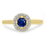 0.50 Carat (ctw) 14K Yellow Gold Round Blue Sapphire & White Diamond Ladies Bridal Halo Style Engagement Ring 1/2 CT