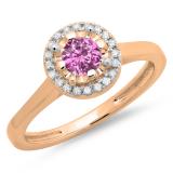 0.50 Carat (ctw) 10K Rose Gold Round Pink Sapphire & White Diamond Ladies Bridal Halo Style Engagement Ring 1/2 CT