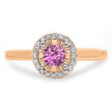 0.50 Carat (ctw) 10K Rose Gold Round Pink Sapphire & White Diamond Ladies Bridal Halo Style Engagement Ring 1/2 CT