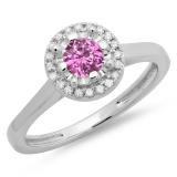 0.50 Carat (ctw) 10K White Gold Round Pink Sapphire & White Diamond Ladies Bridal Halo Style Engagement Ring 1/2 CT