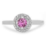 0.50 Carat (ctw) 10K White Gold Round Pink Sapphire & White Diamond Ladies Bridal Halo Style Engagement Ring 1/2 CT