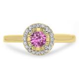 0.50 Carat (ctw) 14K Yellow Gold Round Pink Sapphire & White Diamond Ladies Bridal Halo Style Engagement Ring 1/2 CT