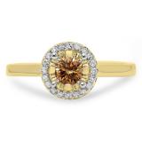 0.50 Carat (ctw) 14K Yellow Gold Round Champagne & White Diamond Ladies Bridal Halo Style Engagement Ring 1/2 CT