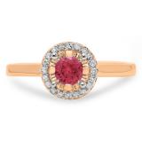 0.50 Carat (ctw) 14K Rose Gold Round Red Ruby & White Diamond Ladies Bridal Halo Style Engagement Ring 1/2 CT