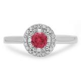 0.50 Carat (ctw) 14K White Gold Round Red Ruby & White Diamond Ladies Bridal Halo Style Engagement Ring 1/2 CT
