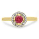 0.50 Carat (ctw) 14K Yellow Gold Round Red Ruby & White Diamond Ladies Bridal Halo Style Engagement Ring 1/2 CT