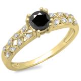 0.60 Carat (ctw) 10K Yellow Gold Round Cut Black & White Diamond Ladies Bridal Vintage Style Engagement Ring