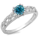 0.60 Carat (ctw) 14K White Gold Round Cut Blue & White Diamond Ladies Bridal Vintage Style Engagement Ring