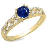 0.60 Carat (ctw) 10K Yellow Gold Round Cut Blue Sapphire & White Diamond Ladies Bridal Vintage Style Engagement Ring