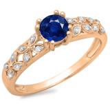 0.60 Carat (ctw) 14K Rose Gold Round Cut Blue Sapphire & White Diamond Ladies Bridal Vintage Style Engagement Ring