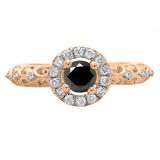 0.80 Carat (ctw) 18K Rose Gold Round Cut Black & White Diamond Ladies Bridal Vintage Halo Style Engagement Ring 3/4 CT