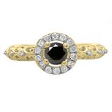 0.80 Carat (ctw) 18K Yellow Gold Round Cut Black & White Diamond Ladies Bridal Vintage Halo Style Engagement Ring 3/4 CT