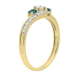 0.14 Carat Blue & 0.31 Carat White Diamond 3 Stone Engagement Ring For Women in 10K Yellow Gold