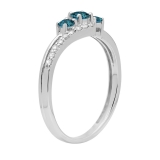 0.28 Carat Blue & 0.17 Carat White Diamond 3 Stone Engagement Ring For Women in 10K White Gold