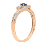 Blue Sapphire & 0.31 Carat White Diamond 3 Stone Engagement Ring For Women in 10K Rose Gold